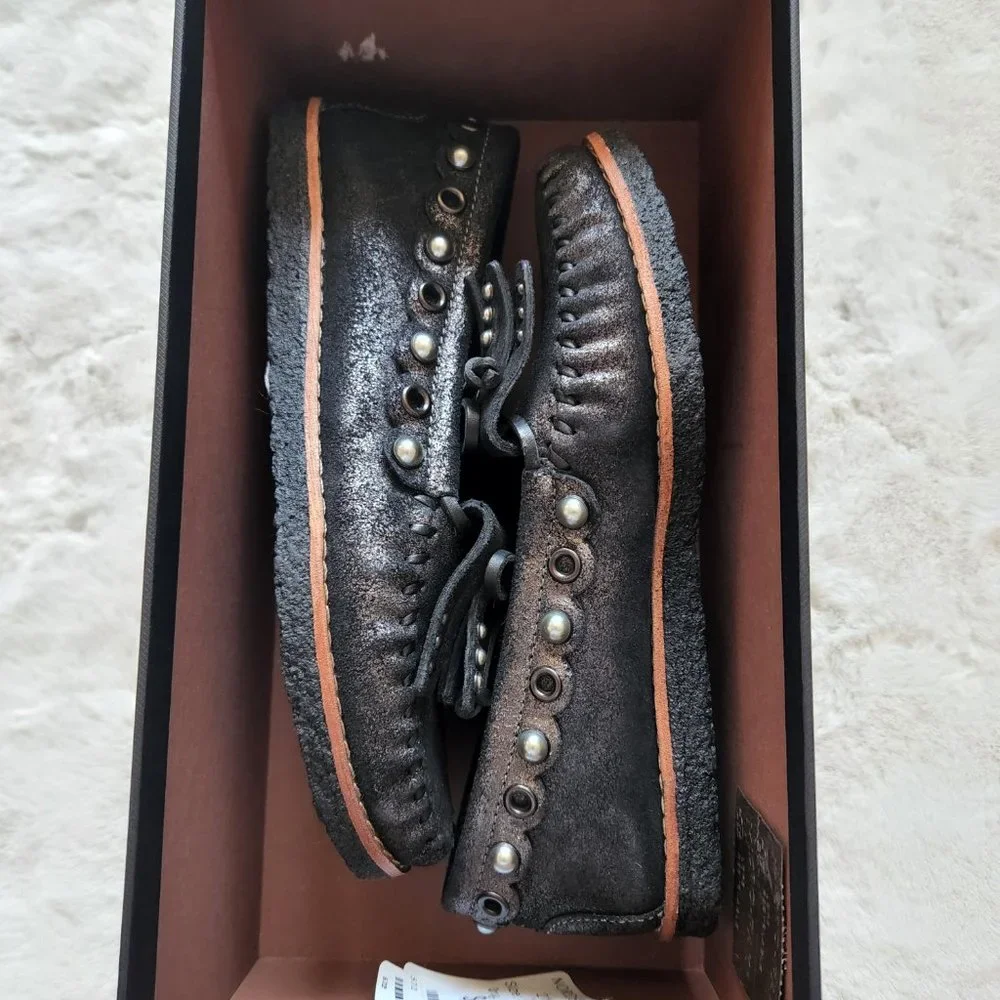 New Coach Roccasin Slip On Mocassin Flats Gold Metallic Black Size 5.5 - Picture 11 of 11